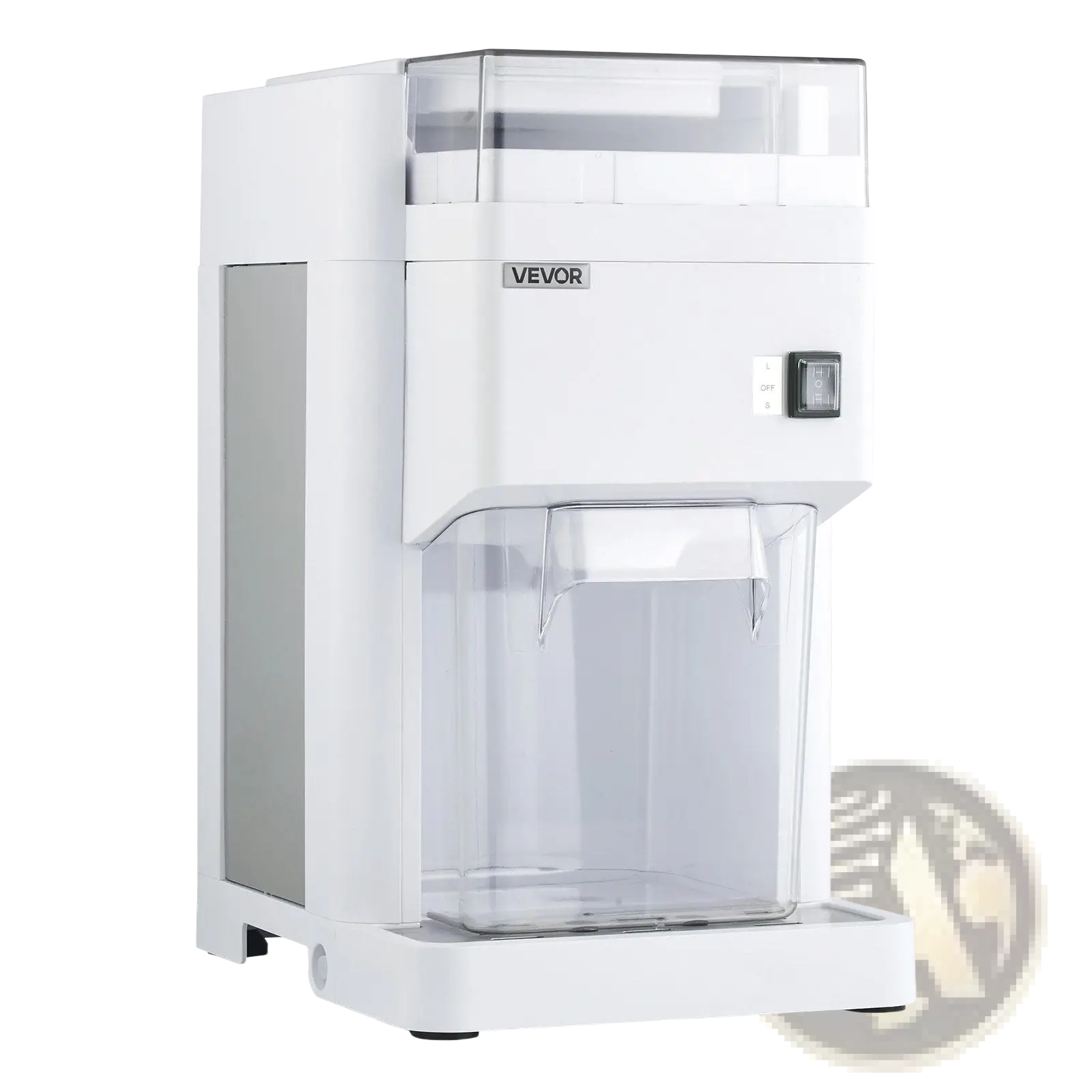White vevor 300w commercial electric ice crusher and shaver machine with transparent bean hopper and collection container