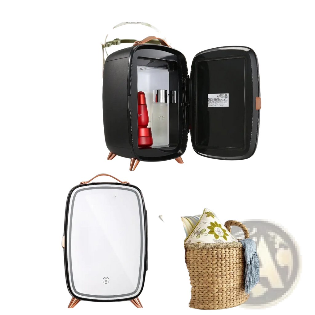 Vevor 6l skincare fridge black compact mini fridge with pu soft handle copper-colored feet for home and car use