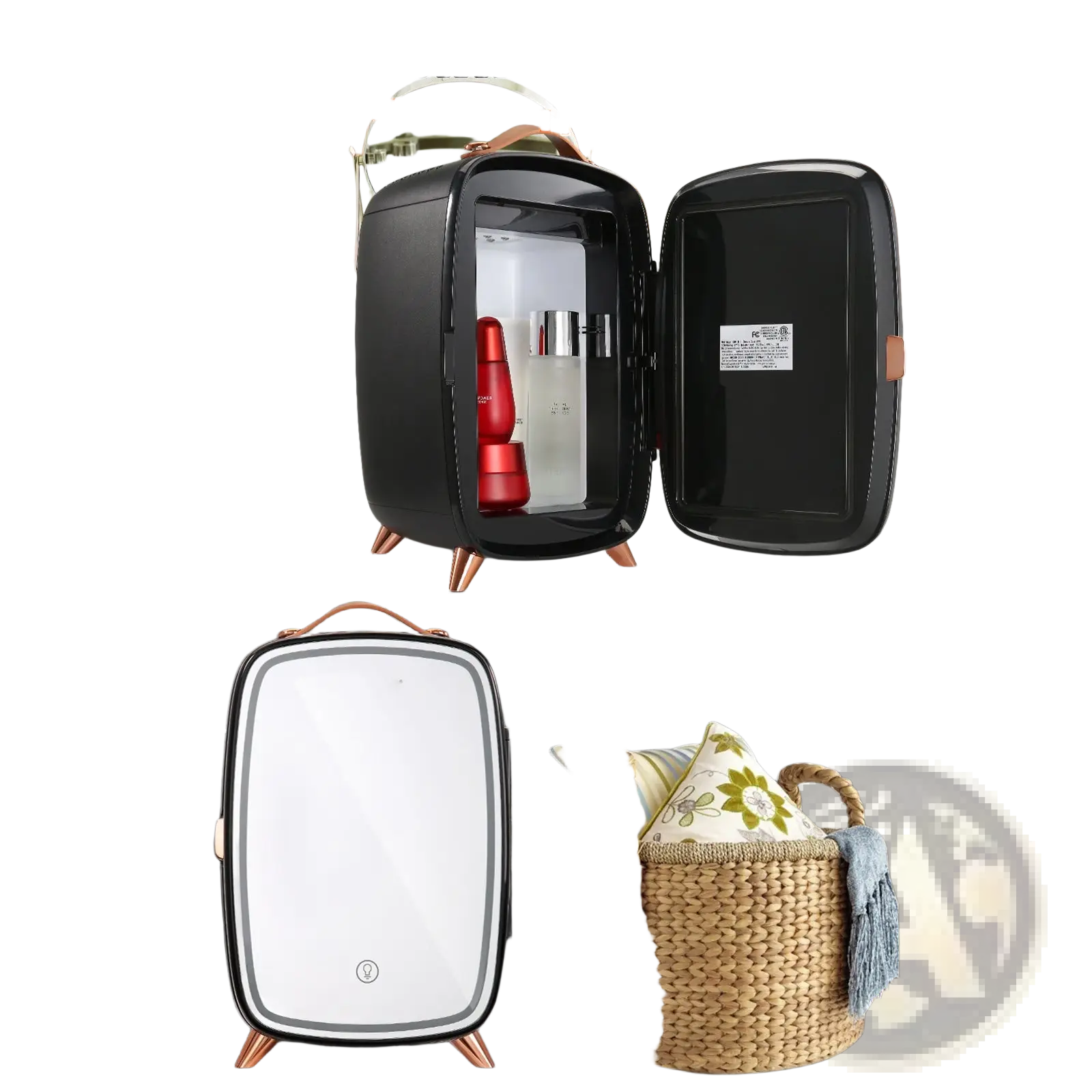 Vevor 6l skincare fridge black compact mini fridge with pu soft handle copper-colored feet for home and car use