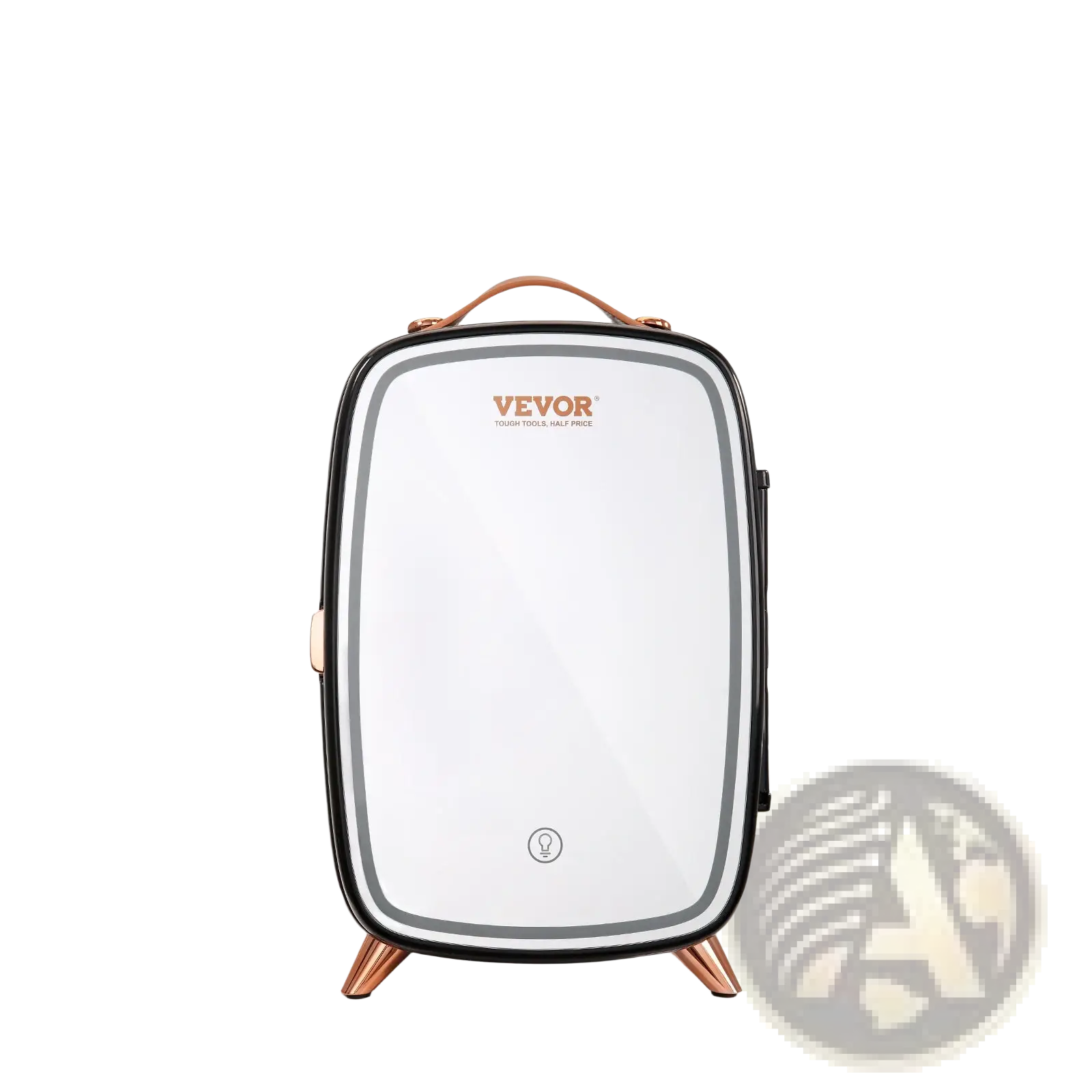 White and black Vevor portable facial device with rose gold accents featured in vevor 6l skincare fridge with led mirror