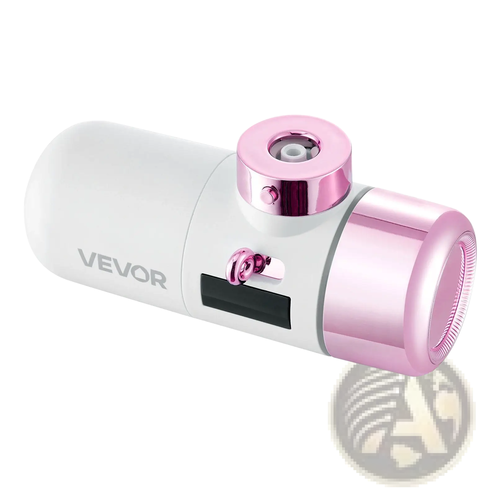 A sleek white and pink Vevor facial mist sprayer with metallic rose gold accent for skincare use