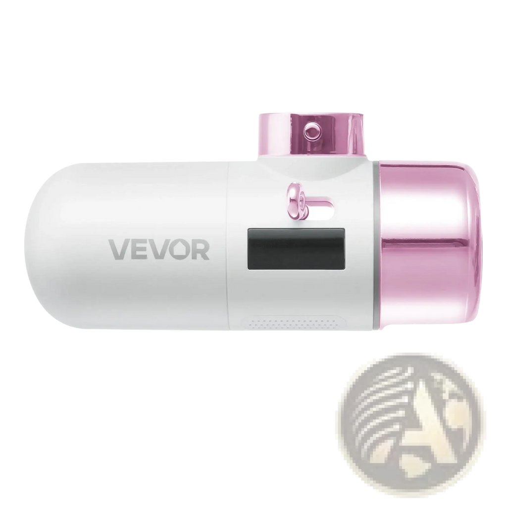 White and rose gold vevor facial mist sprayer with sleek cylindrical design and digital faucet filter for cleansing