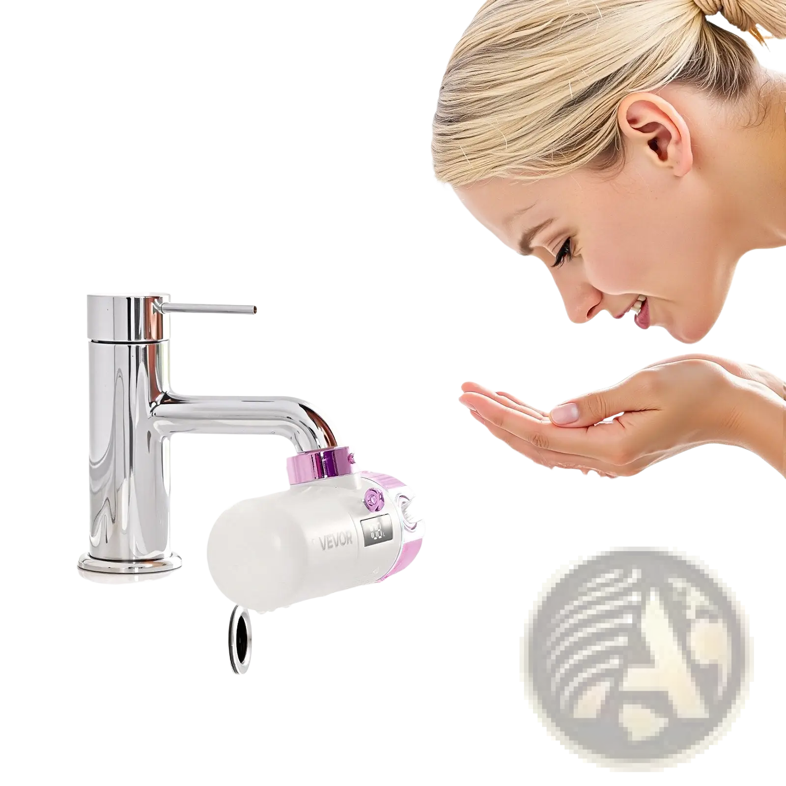 Vevor facial mist sprayer and digital faucet filter in rose gold featuring a white and purple electric digital display filter