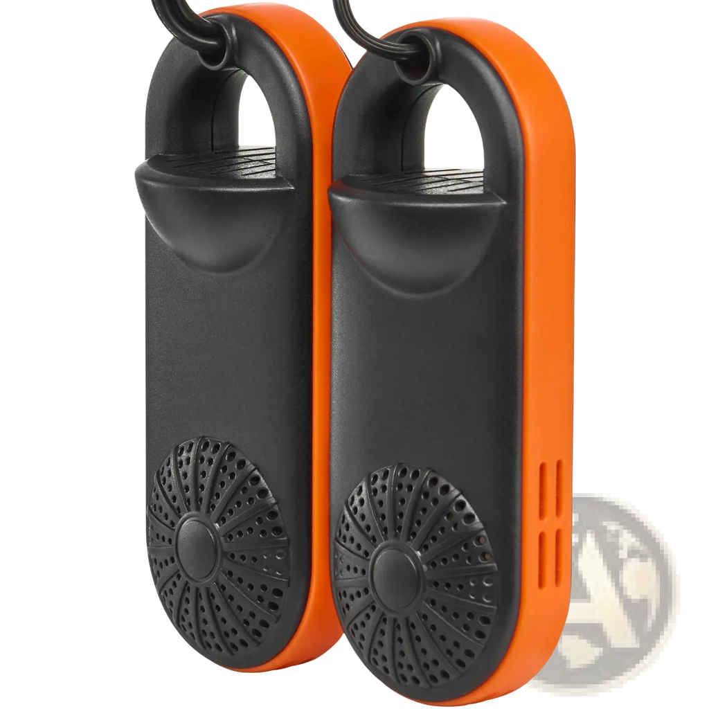 Vevor portable electric shoe and boot dryer in orange and black with textured vented design and hanging handle