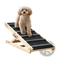 Veyor adjustable wooden dog ramp with light wood, black textured steps, and brown leather handle for bed and couch use
