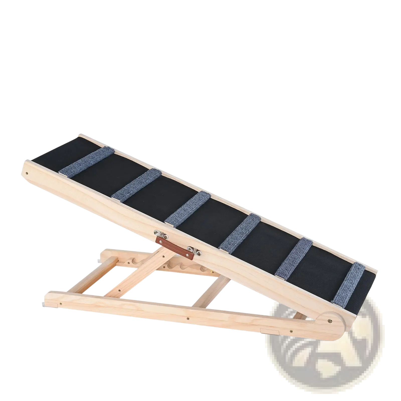Veyor adjustable wooden dog ramp featuring light wood frame black fabric and gray traction strips for bed and couch use