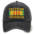 Dark gray cotton baseball cap embroidered vietnam veteran text with colorful yellow green and red ribbon design