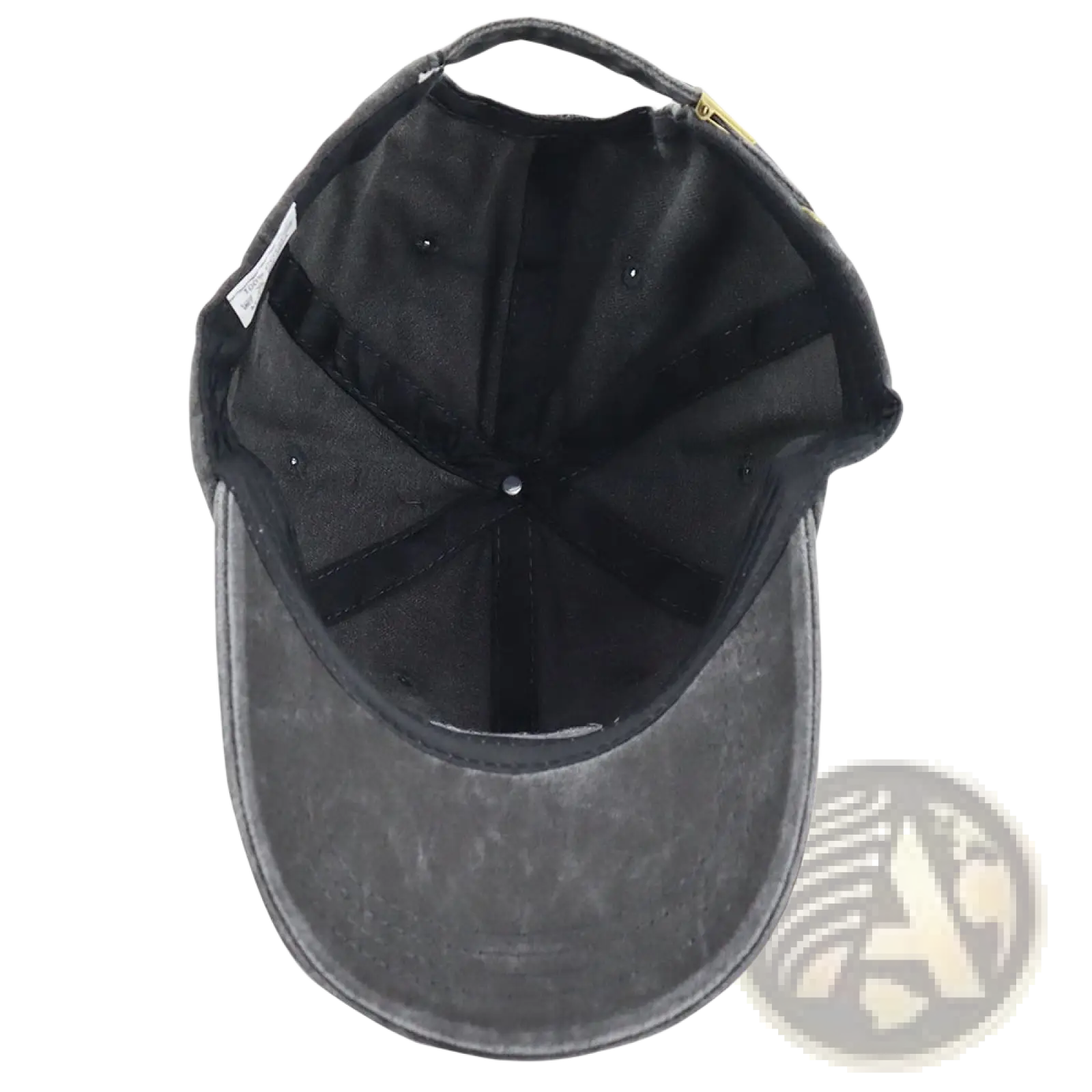Black denim Vietnam Veteran embroidered baseball cap with faded distressed finish and adjustable strap shown from back