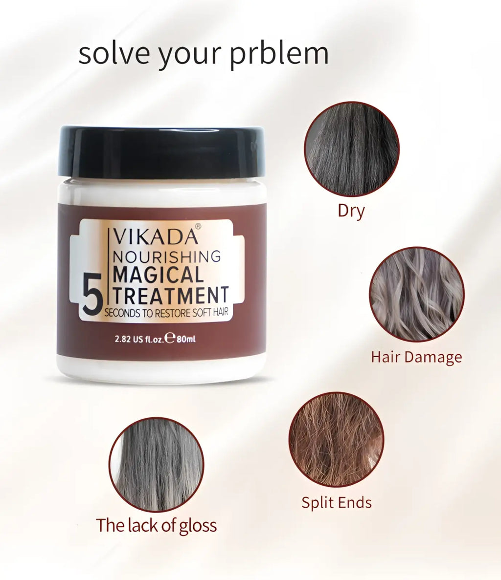 Vikada hair repair mask deep moisturizing treatment in a white jar with black lid and brown label for soft hair restoration