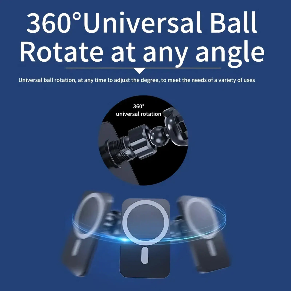 Black universal ball joint with 360-degree rotation for vikefon magnetic car wireless charger for iphone back side