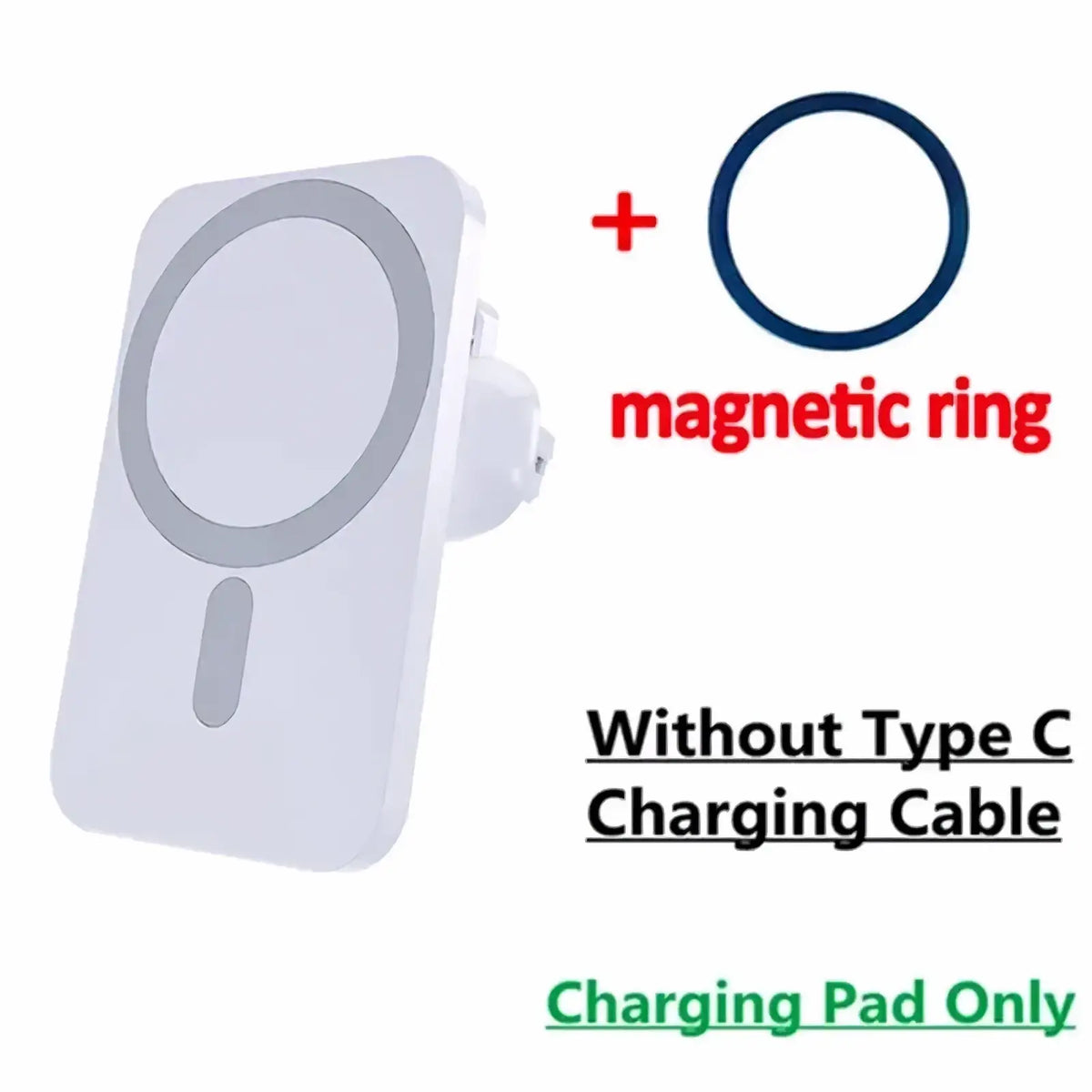 Vikefon magnetic car wireless charger for iPhone with a white circular magnetic induction pad and minimalist design