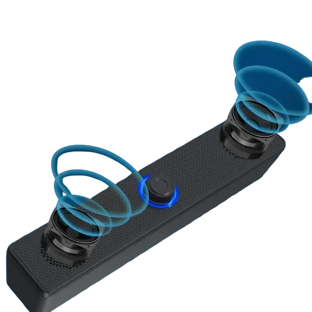 Vikefon usb bluetooth pc soundbar speaker black rectangular with dual horns textured surface and blue glowing button