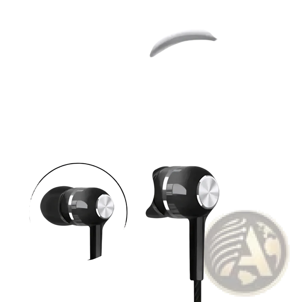 Vikefon wired in-ear gaming headset with mic in black featuring silver metallic earbud tips for enhanced audio quality