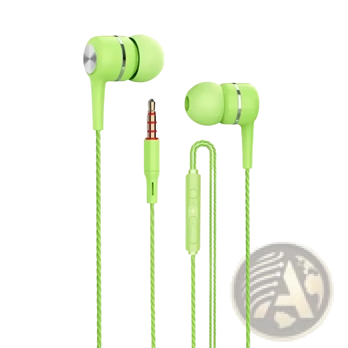 Vikefon wired in-ear gaming headset with mic lime green earbuds metallic silver accent and braided cable