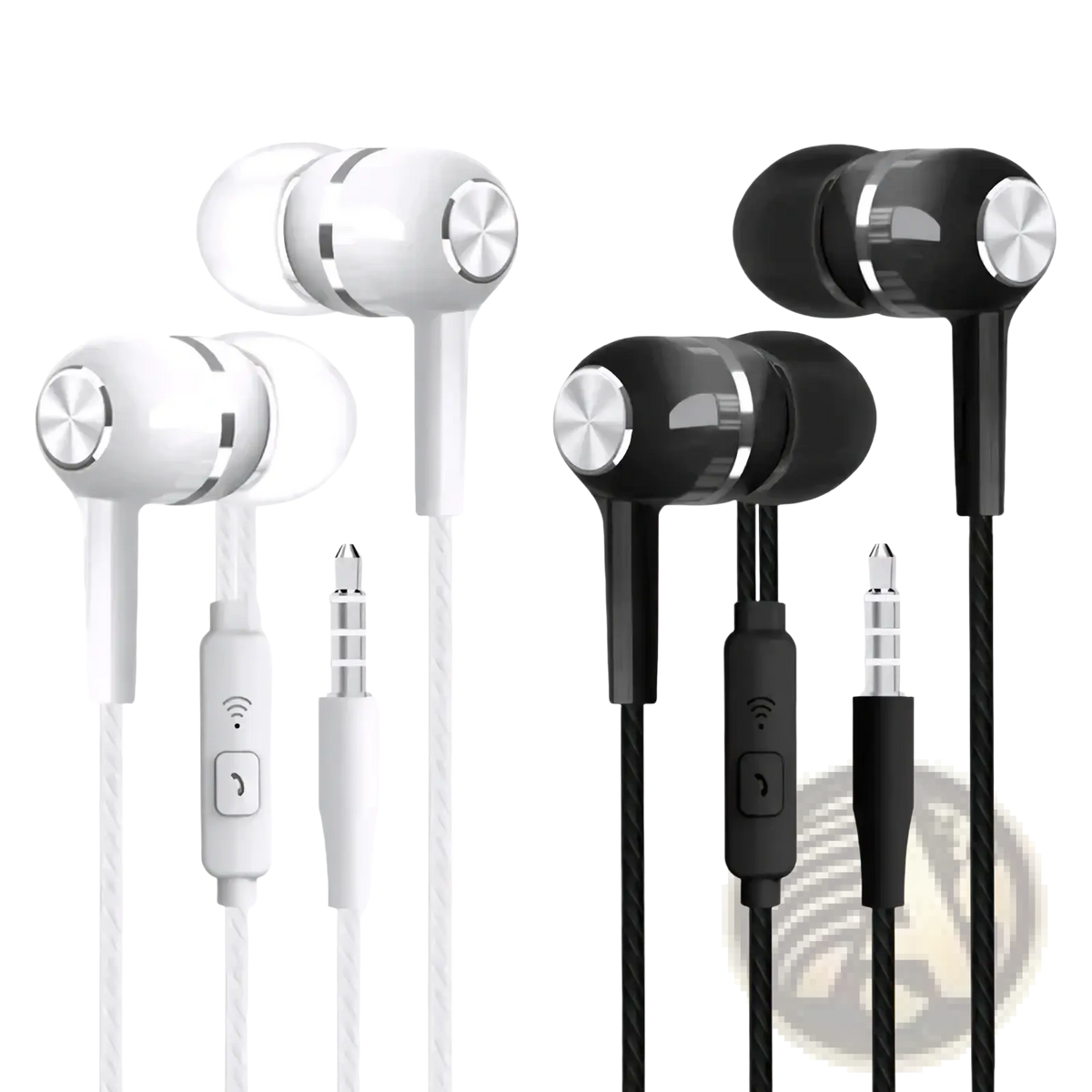Vikefon wired in-ear gaming headset with mic featuring white and black braided cables and silver metallic control buttons