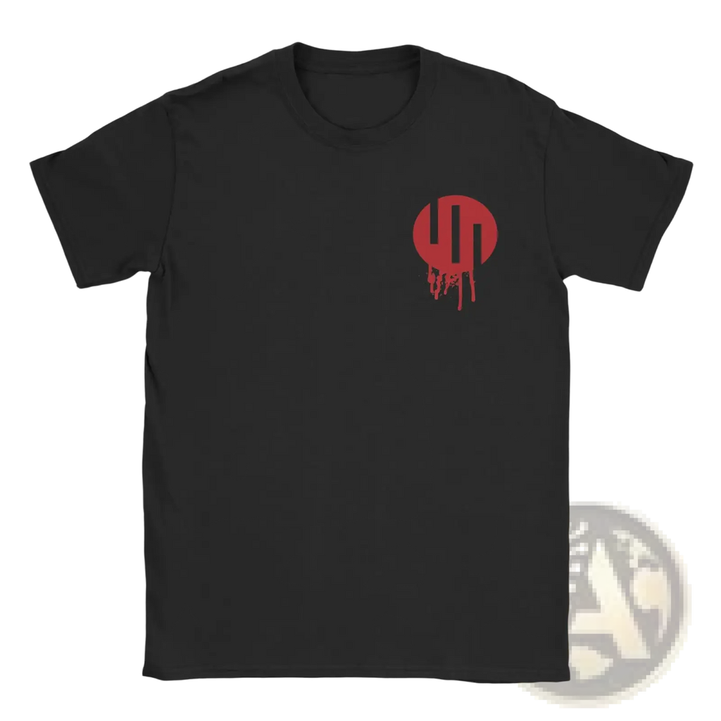 Black short-sleeved Viltrum Empire Invincible cotton men’s t shirt with red dripping paint logo on left chest