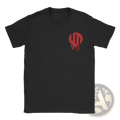 Black short-sleeved Viltrum Empire Invincible cotton men’s t shirt with red dripping paint logo on left chest