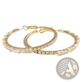 Gold hoop earrings in silver featuring dazzling clear rectangular cut crystals along the outer edges vintage baguette style