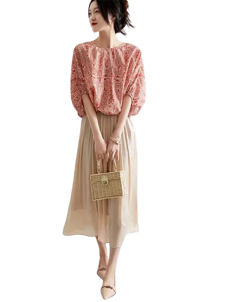 A woven wicker handbag with a rectangular shape and gold-tone metal clasp for vintage bow batwing chiffon blouse styling