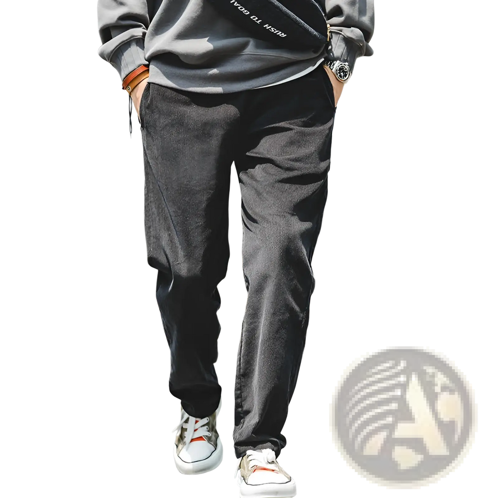 Vintage brown corduroy cargo pants in a relaxed fit with subtle vertical ridges and functional pockets