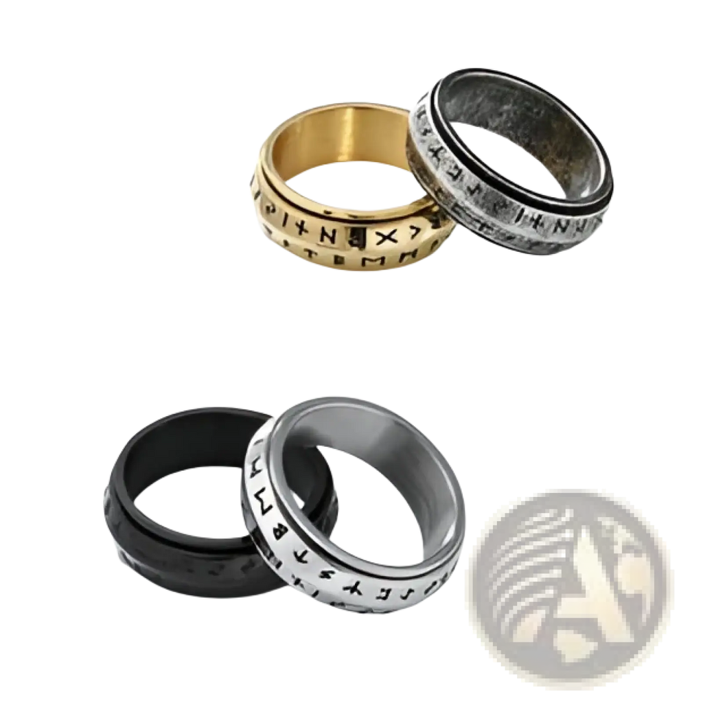 Vintage caesar portrait stainless steel signet rings in gold silver and black with engraved rotating spinner bands