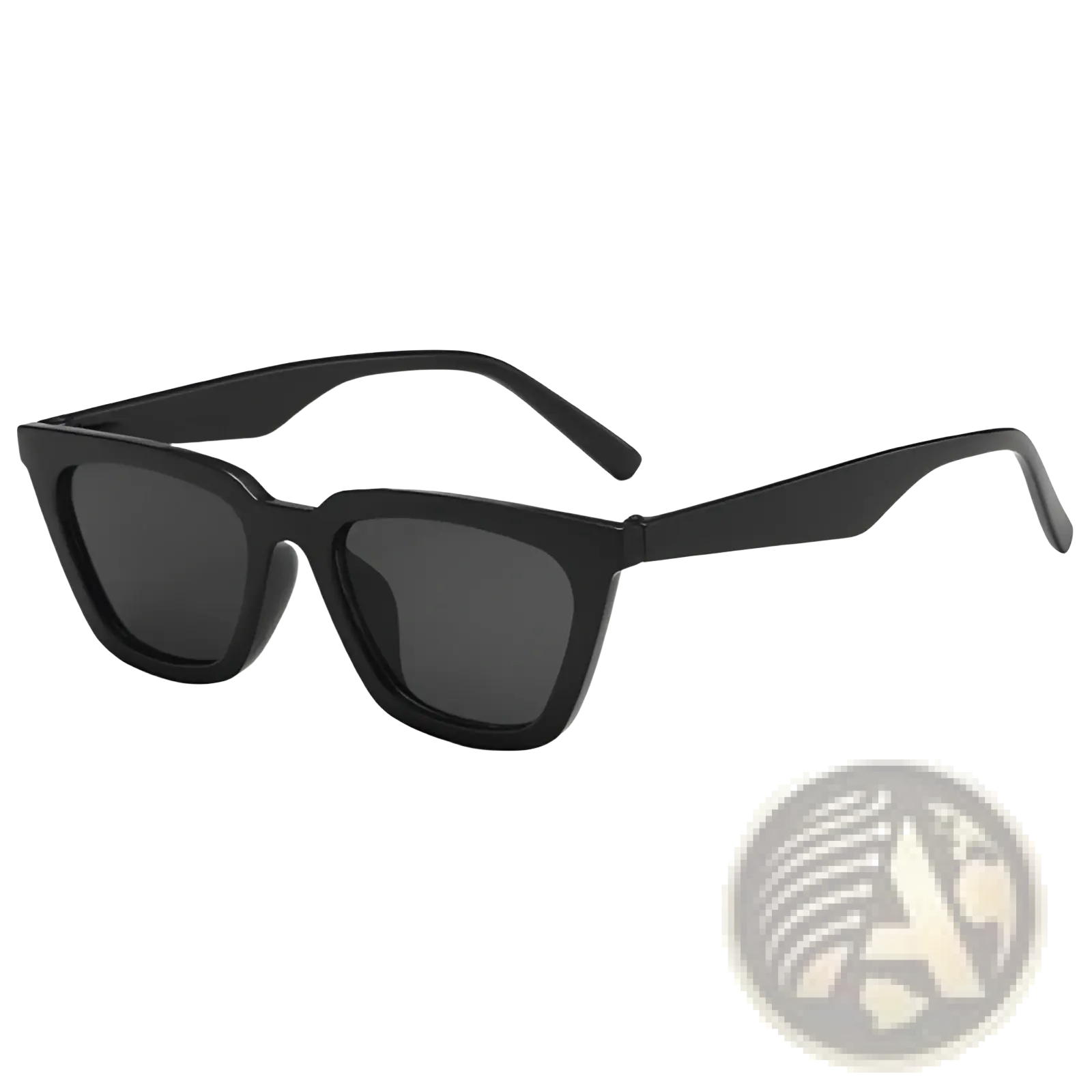 Black rectangular sunglasses with dark gray lenses featuring a sleek modern design in acetate material