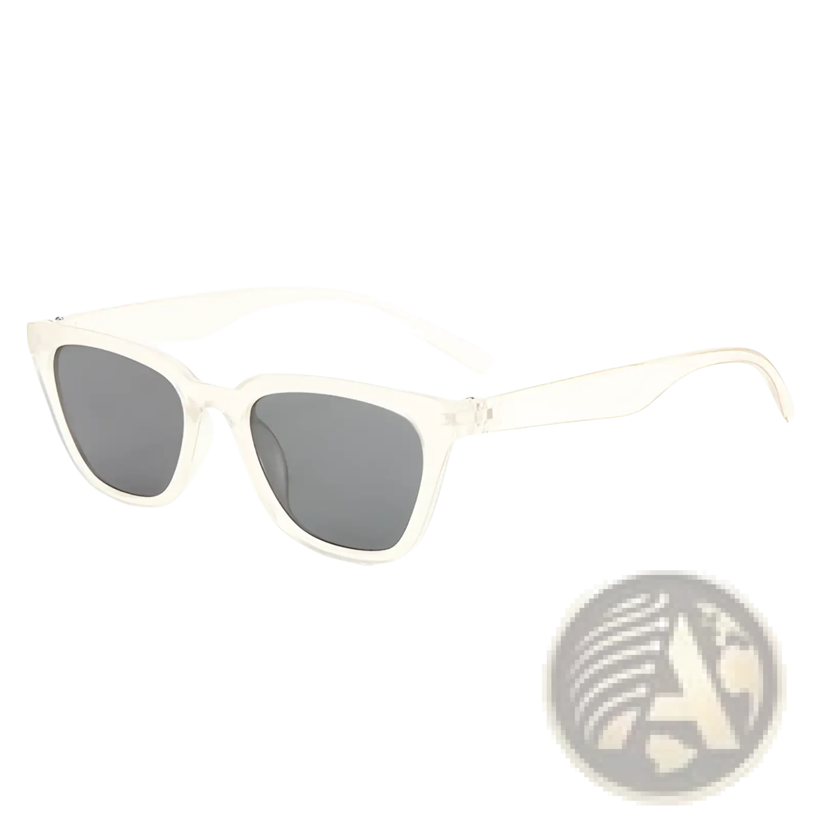 Vintage cat eye acetate sunglasses with clear frames and dark gray mirrored lenses for stylish sun protection
