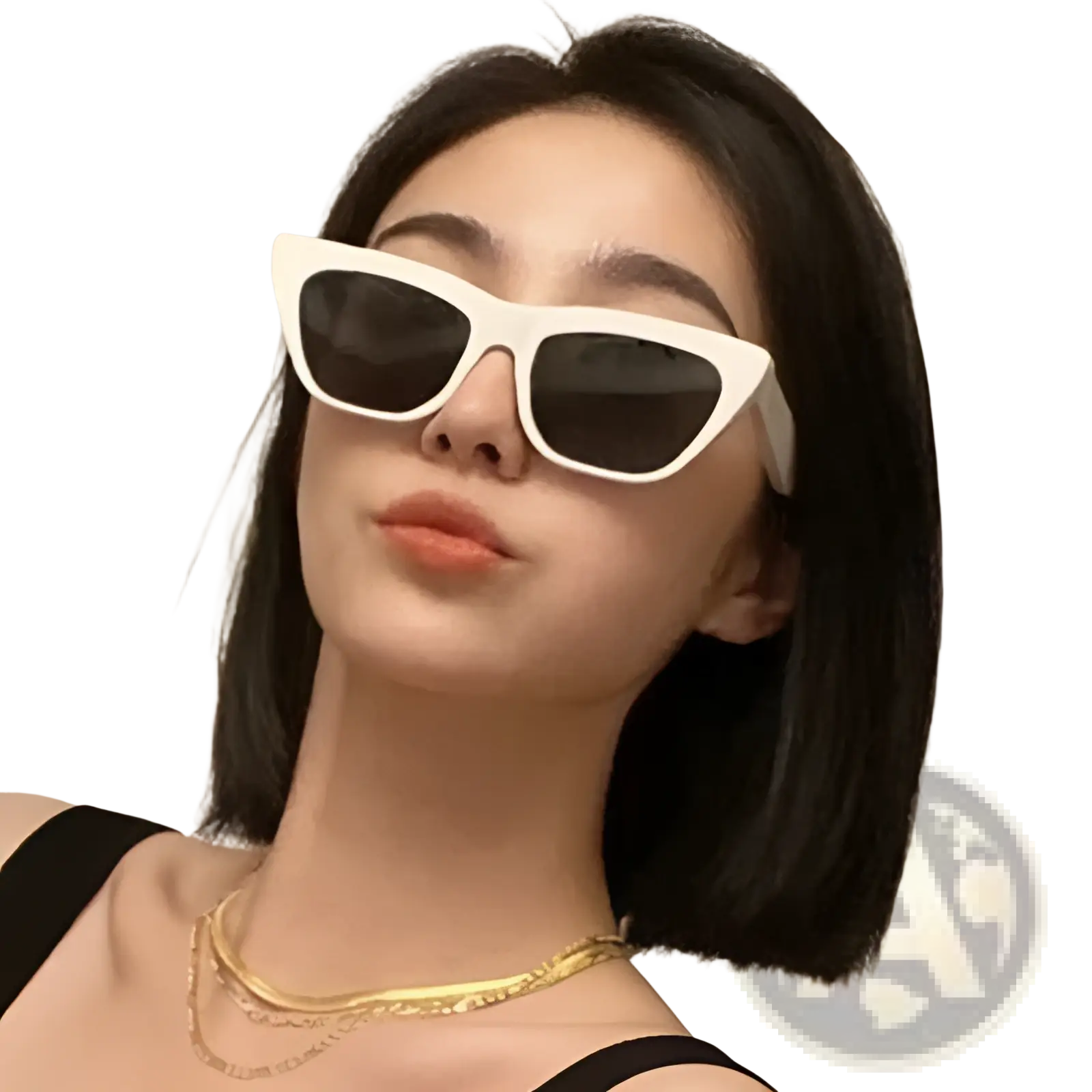 White cat-eye sunglasses with dark lenses featuring vintage tortoiseshell and acetate frame details