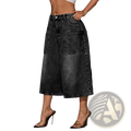 Vintage denim bermuda shorts in high-waisted black faded denim with wide-leg culotte style