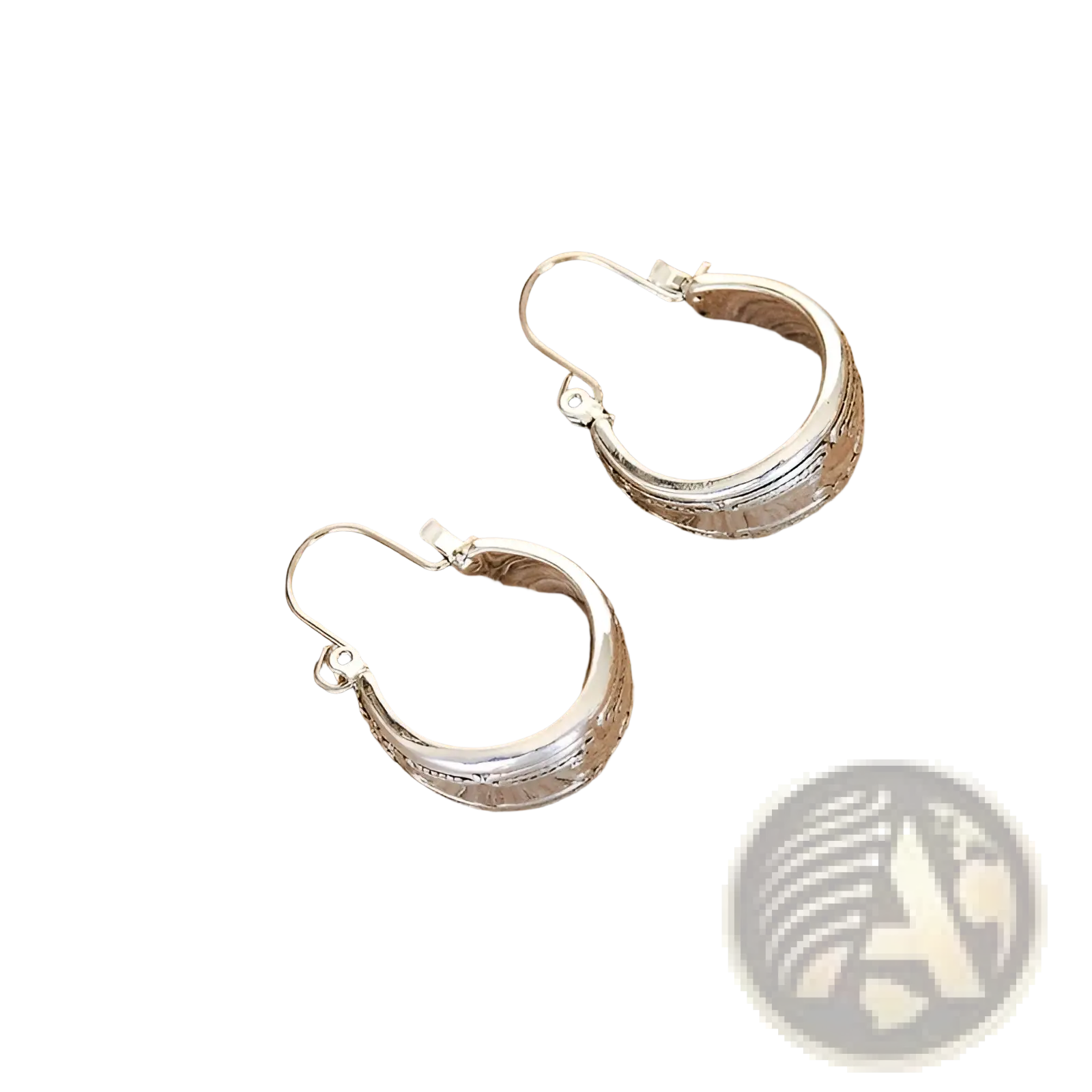 Vintage engraved silver alloy hoop earrings with textured hammered finish and classic fishhook closures