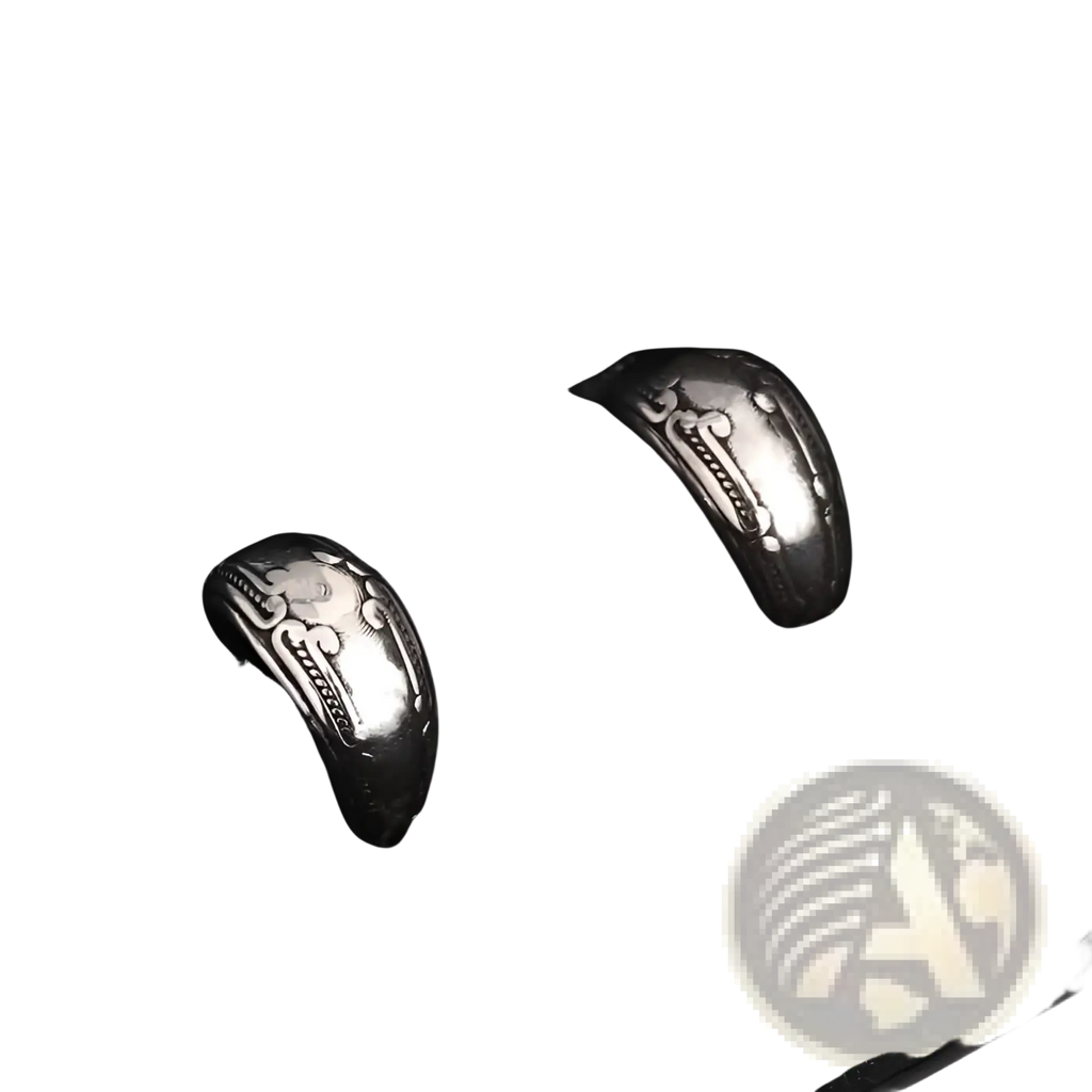 Vintage engraved silver alloy hoop earrings featuring intricate ornate engraved patterns in silver color