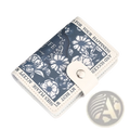 Navy blue floral vintage pu leather wallet with white stitching and silver snap closure for multi slot card holder