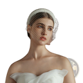 Vintage French Hepburn beaded bridal veil headband featuring a delicate white beaded veil with fine mesh netting