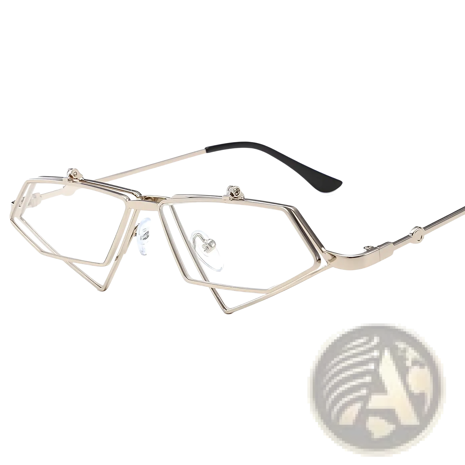 Silver geometric metal frame glasses with black temple tips featured in vintage geometric gold metal frame sunglasses product