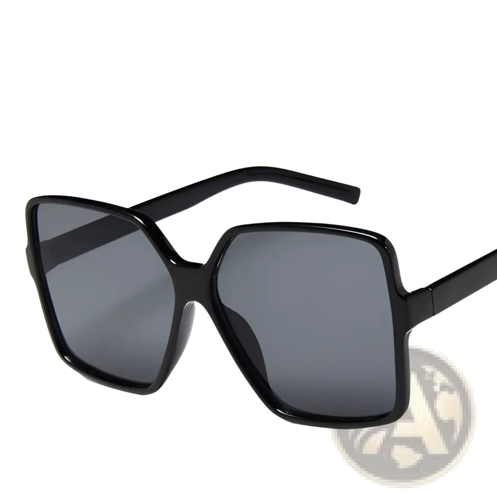 Vintage geometric oversized black square framed sunglasses with dark gray uv400 gradient lenses for sun protection