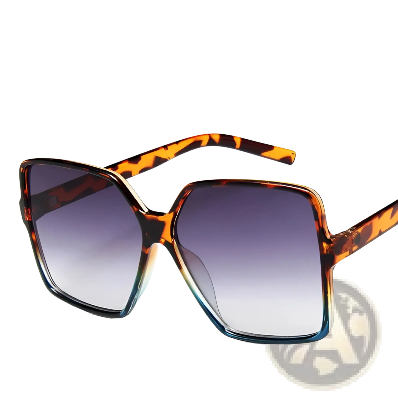 Vintage geometric oversized uv400 gradient tortoiseshell square sunglasses with purple to blue lenses