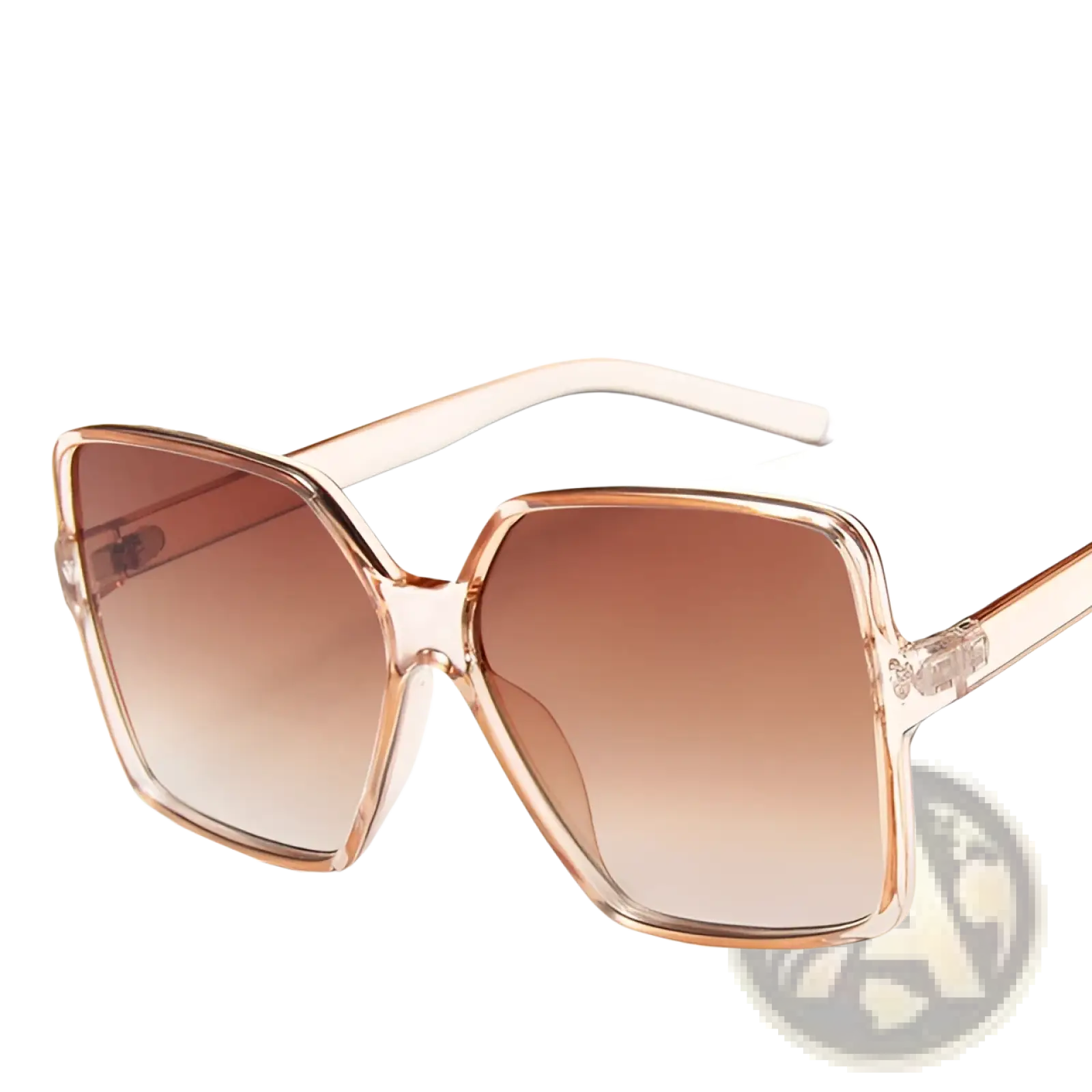 Transparent rose gold framed vintage geometric oversized uv400 sunglasses with gradient brown lenses