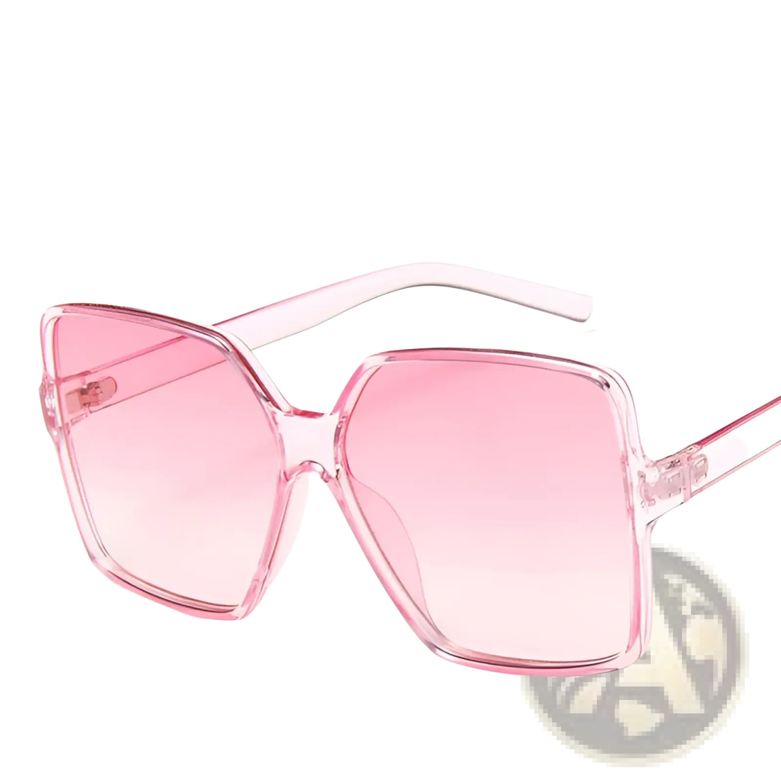 Vintage geometric oversized uv400 sunglasses with pink gradient lenses and transparent geometric frame