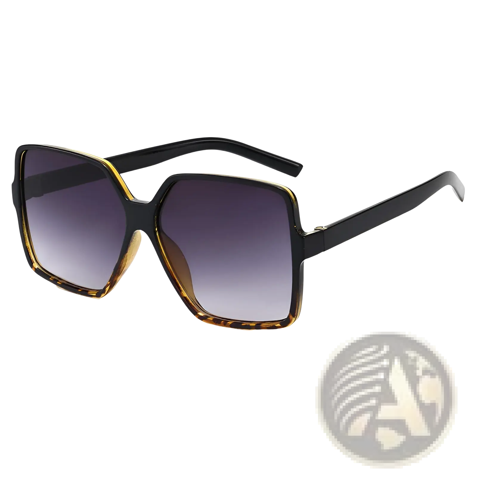 Vintage geometric oversized uv400 gradient sunglasses with black and tortoiseshell frames and purple lenses