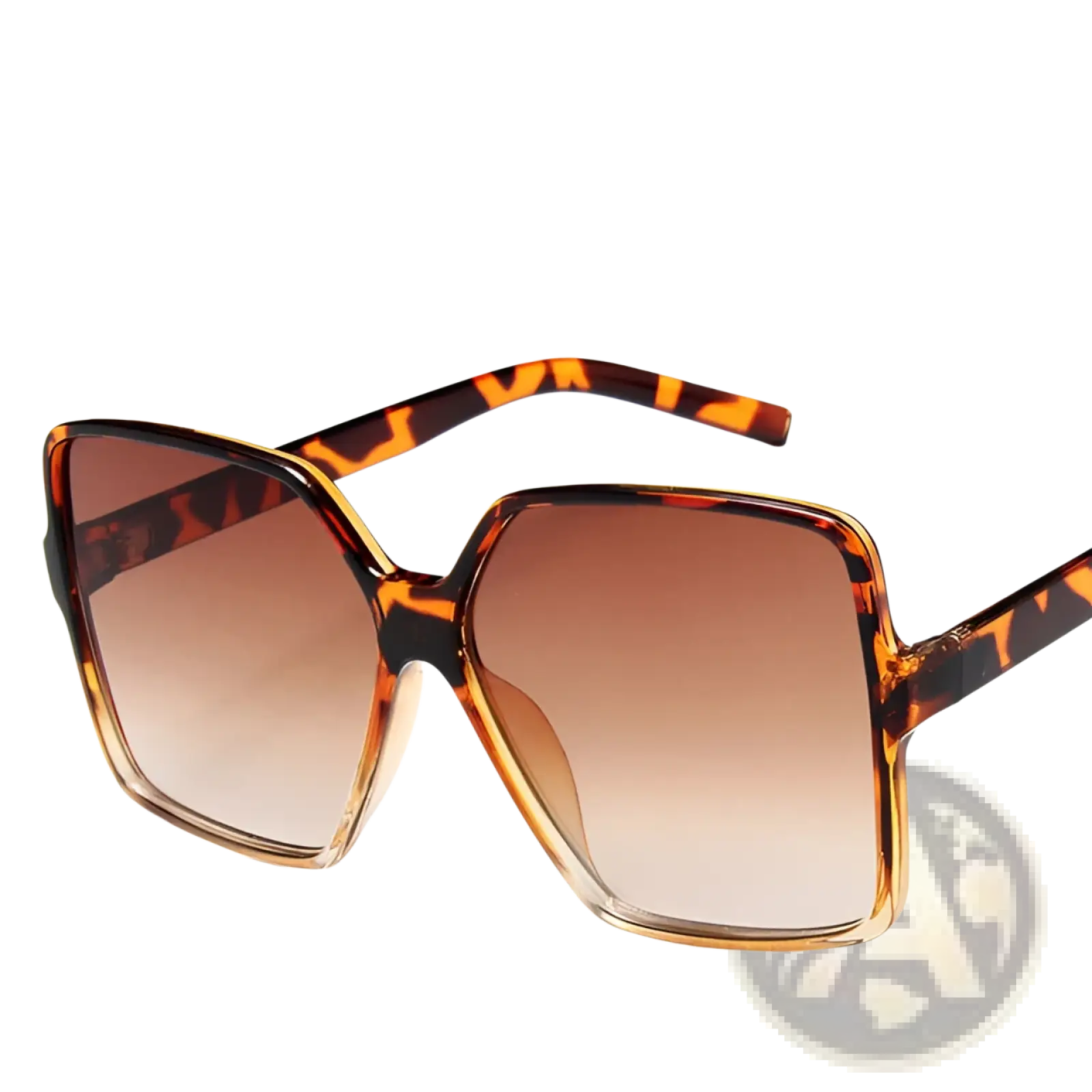 Vintage geometric oversized uv400 gradient sunglasses with tortoiseshell square frames and gradient brown lenses