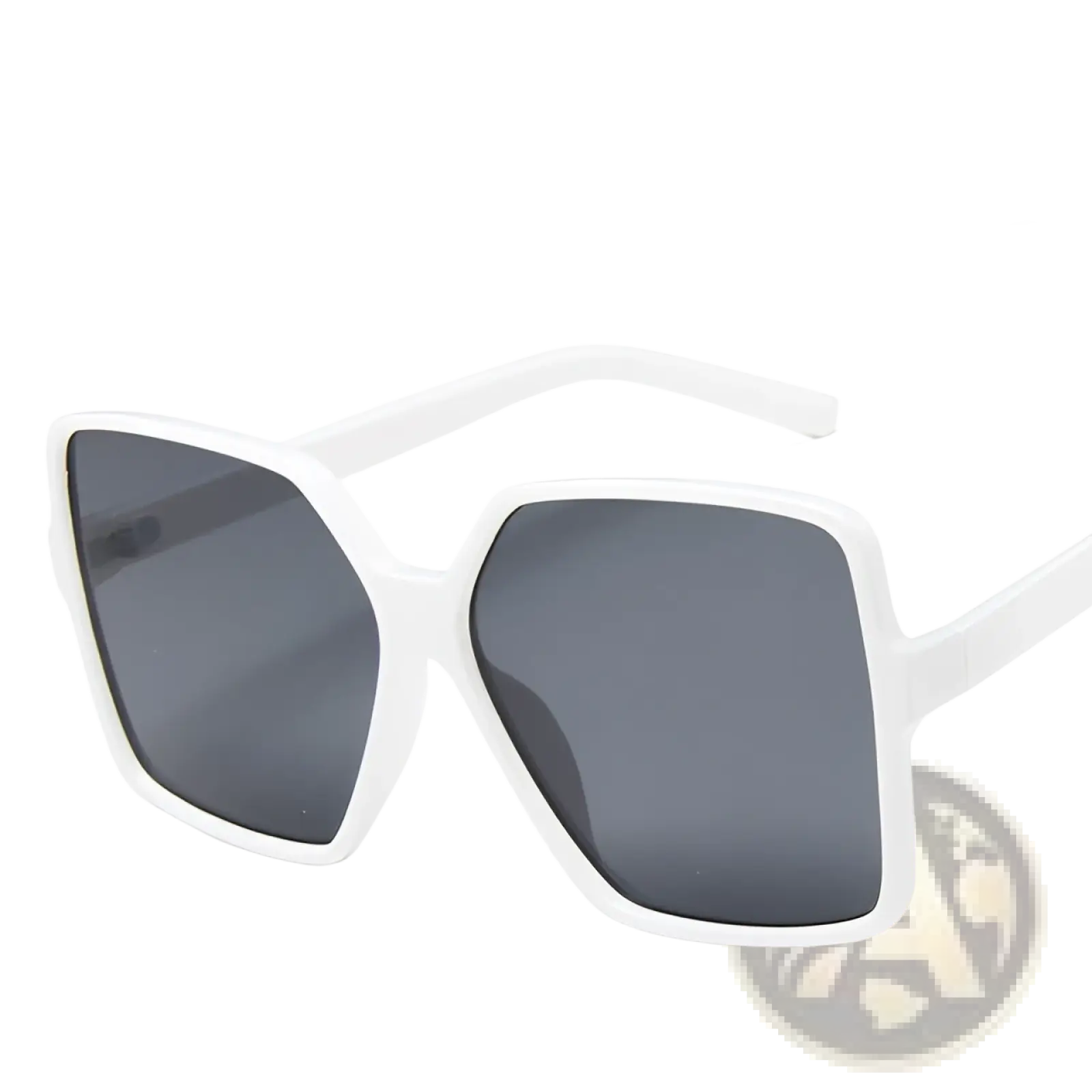 White square-framed vintage geometric oversized UV400 sunglasses with dark gray gradient lenses for sun protection
