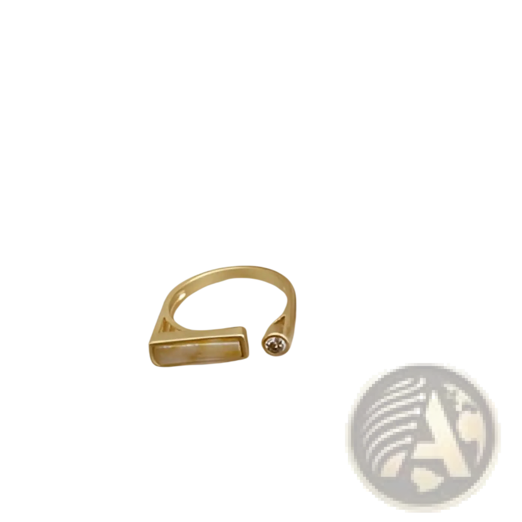Vintage geometric zircon marble adjustable ring in gold tone with rectangular open face and small round gemstone accent