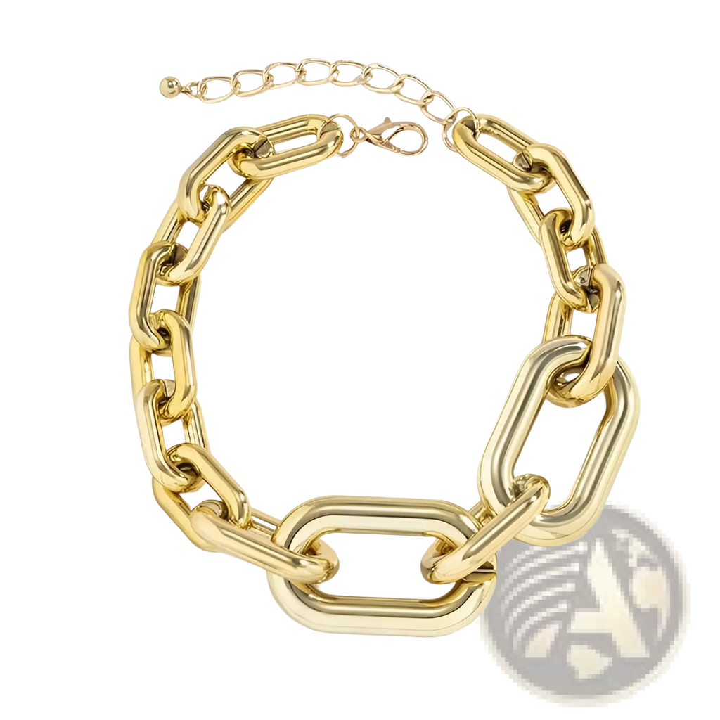 Vintage gold chunky link chain choker necklace featuring a gold-toned chunky link chain with a bold industrial design