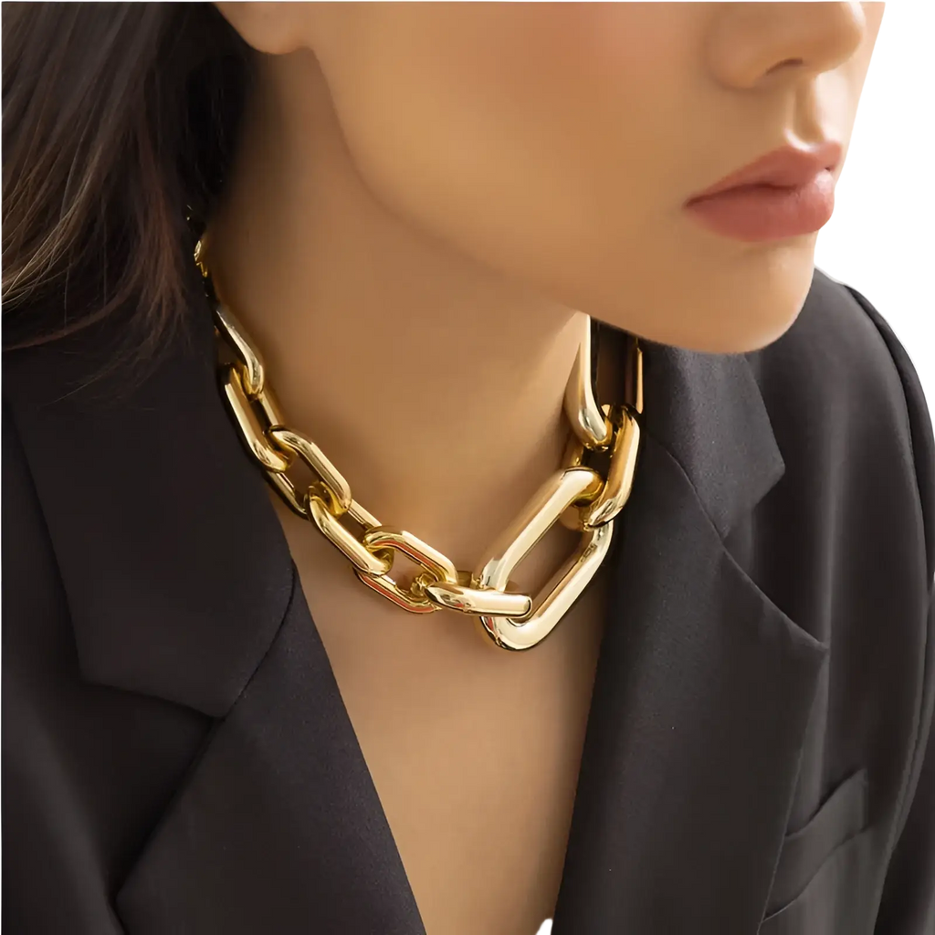 Vintage gold chunky link chain choker necklace featuring a bold modern design in gold-toned metal