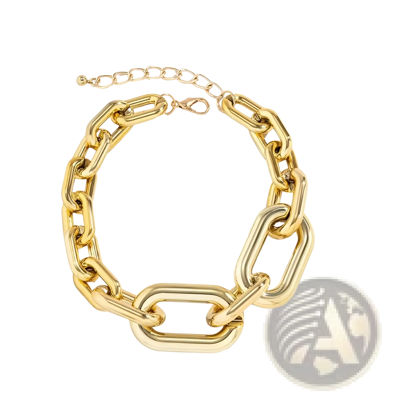 Gold-toned chunky link chain anklet with bold rectangular links and adjustable clasp vintage gold choker necklace design