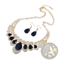 Vintage gold teardrop crystal bridal jewelry set featuring a gold-toned necklace with black stones and matching earrings