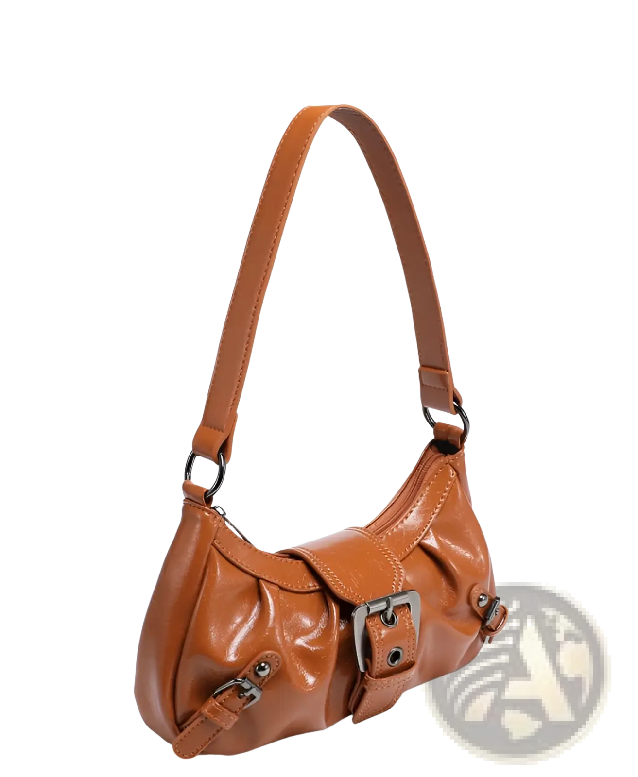Vintage leather shoulder bag in tan with silver-toned buckle details designed for stylish everyday use
