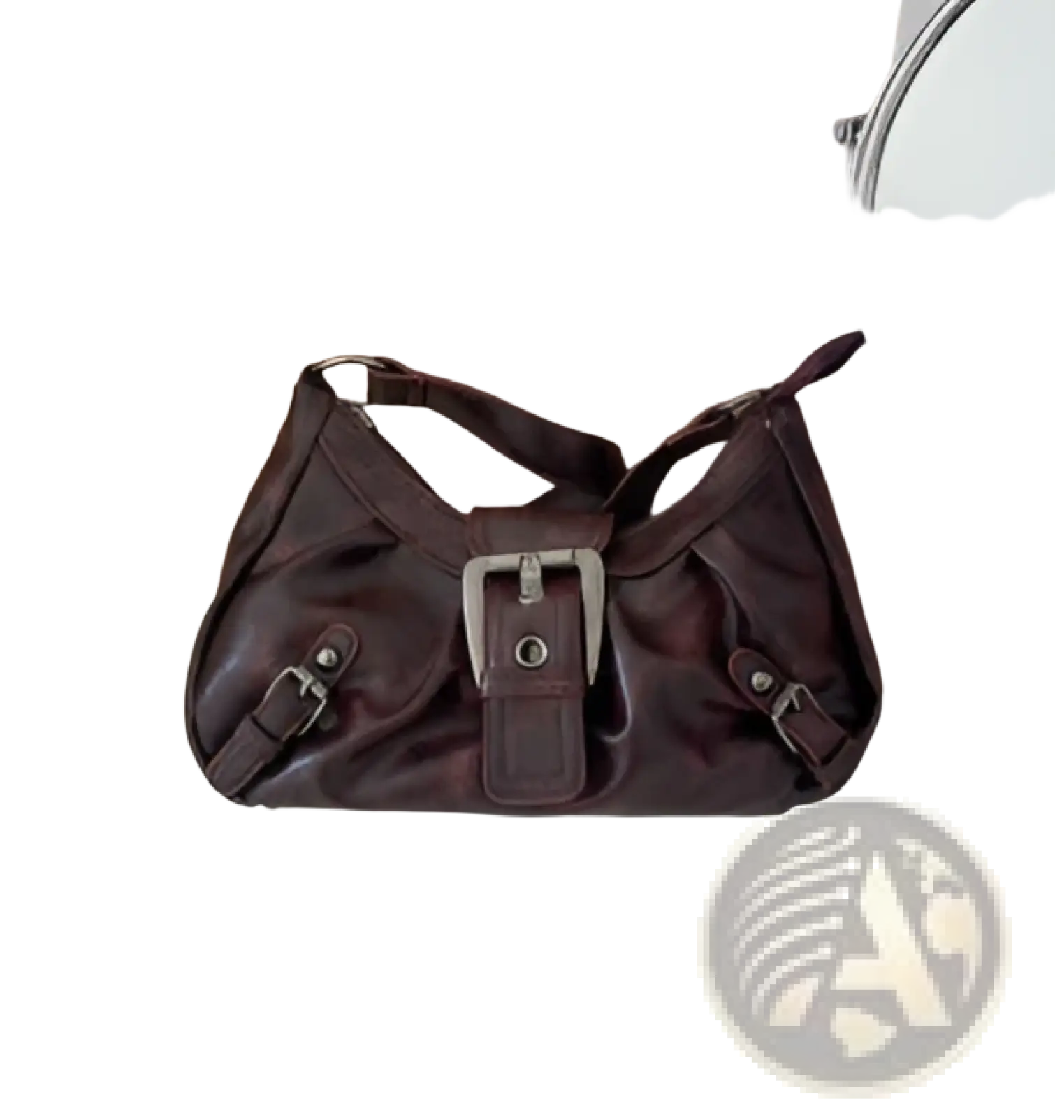 Dark brown vintage leather shoulder bag with silver-toned buckle and dual straps for elegant everyday use