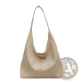 Beige leather vintage tote bag with large capacity single shoulder strap and minimalist hobo design