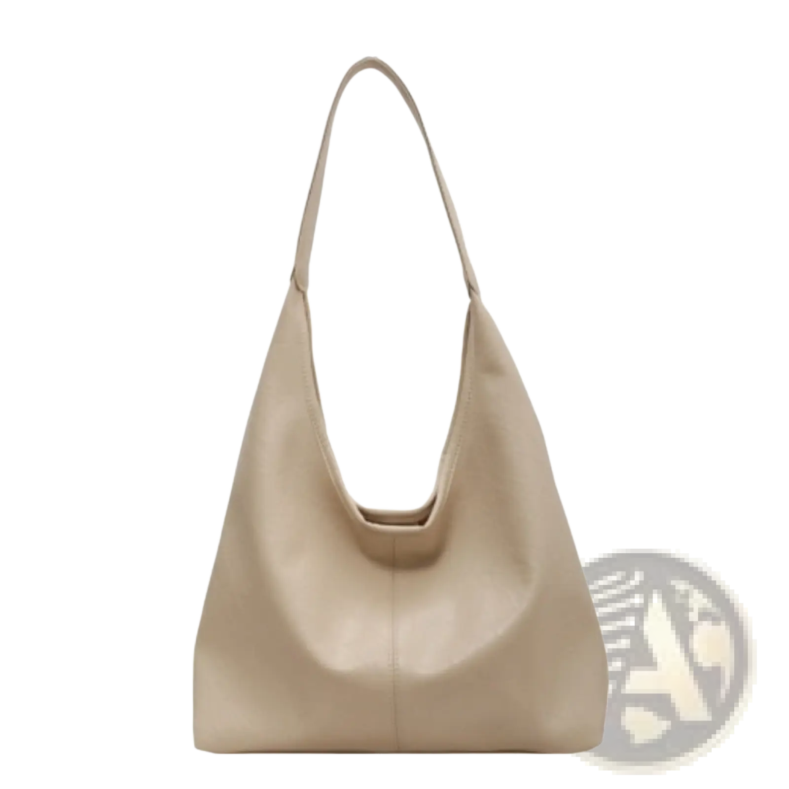 Beige leather vintage tote bag with large capacity single shoulder strap and minimalist hobo design